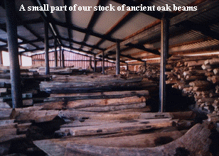 Oak beams stored at the yard